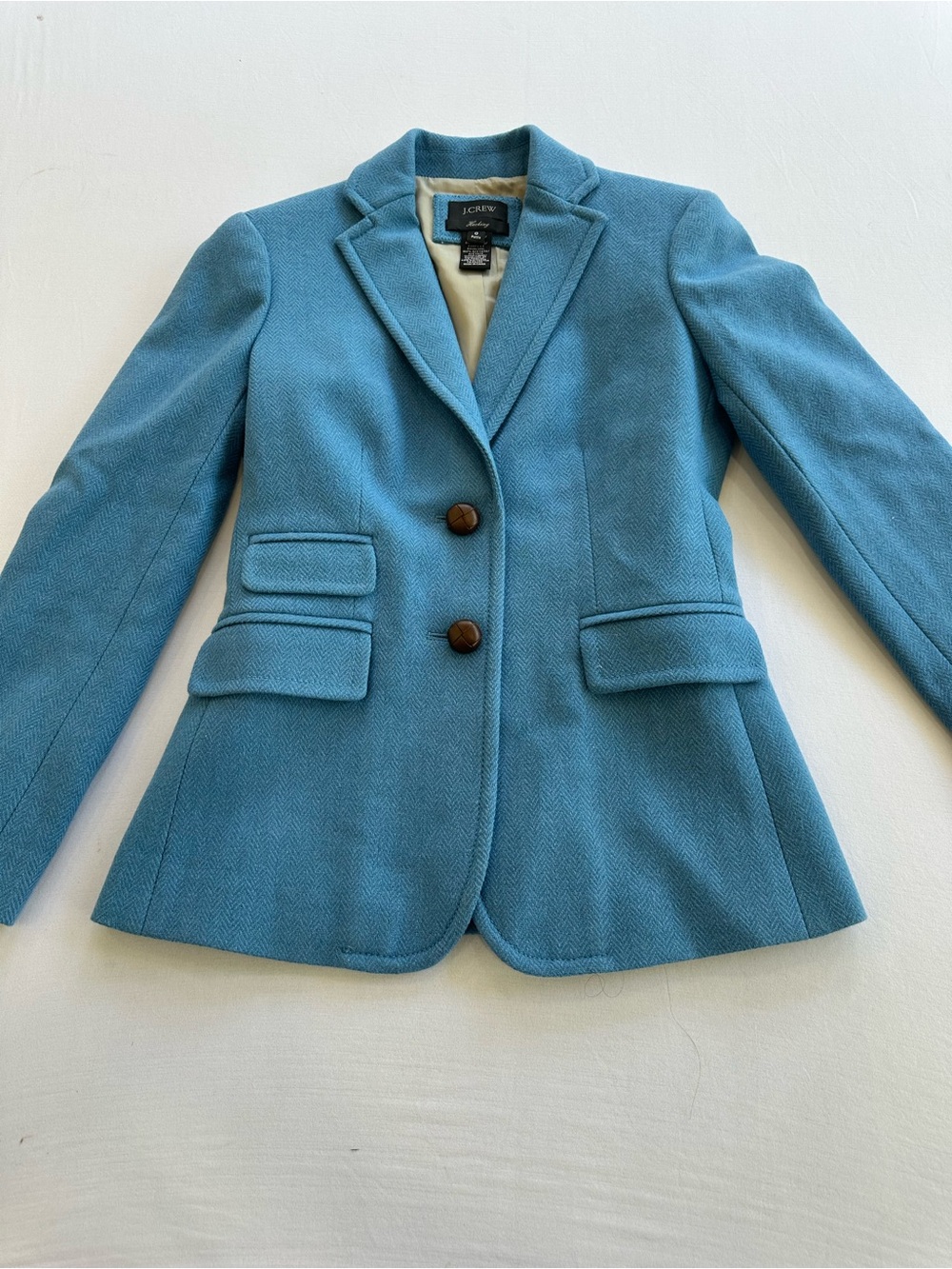 J. Crew Teal Blue Tailored Wool Blazer fully lined leather buttons Size 0 New